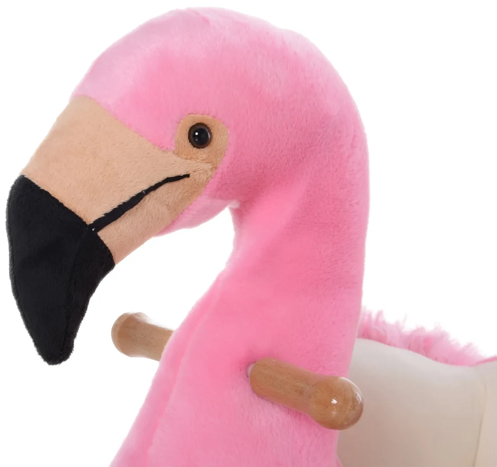 HOMCOM Balansoar Flamingo pentru Copii, Leagăn Moale din Pluș pe Structură de Lemn, Jucărie Interactivă 60x33x52cm Roz | Aosom Romania