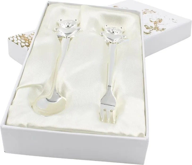 Set tacâmuri copii AZAY ursuleț albastru, linguriță și furculiță, cutie cadou elegantă cu tissue paper, 14.5 cm