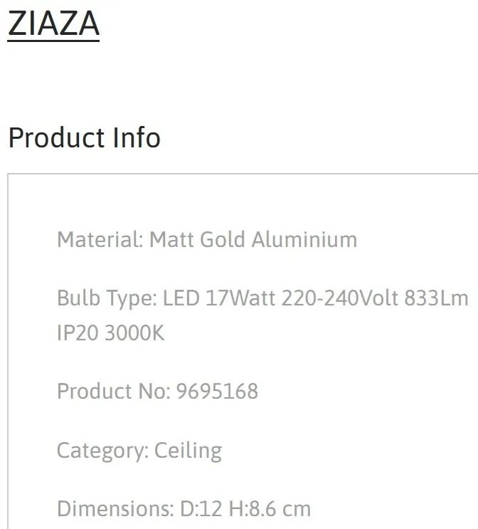 Spot LED aplicat diametru 12cm ZIAZA auriu, NVL-9695168