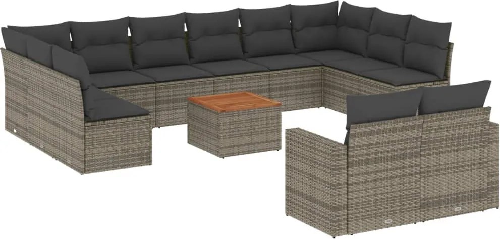 vidaXL Set mobilier de grădină cu perne, 13 piese, gri, poliratan