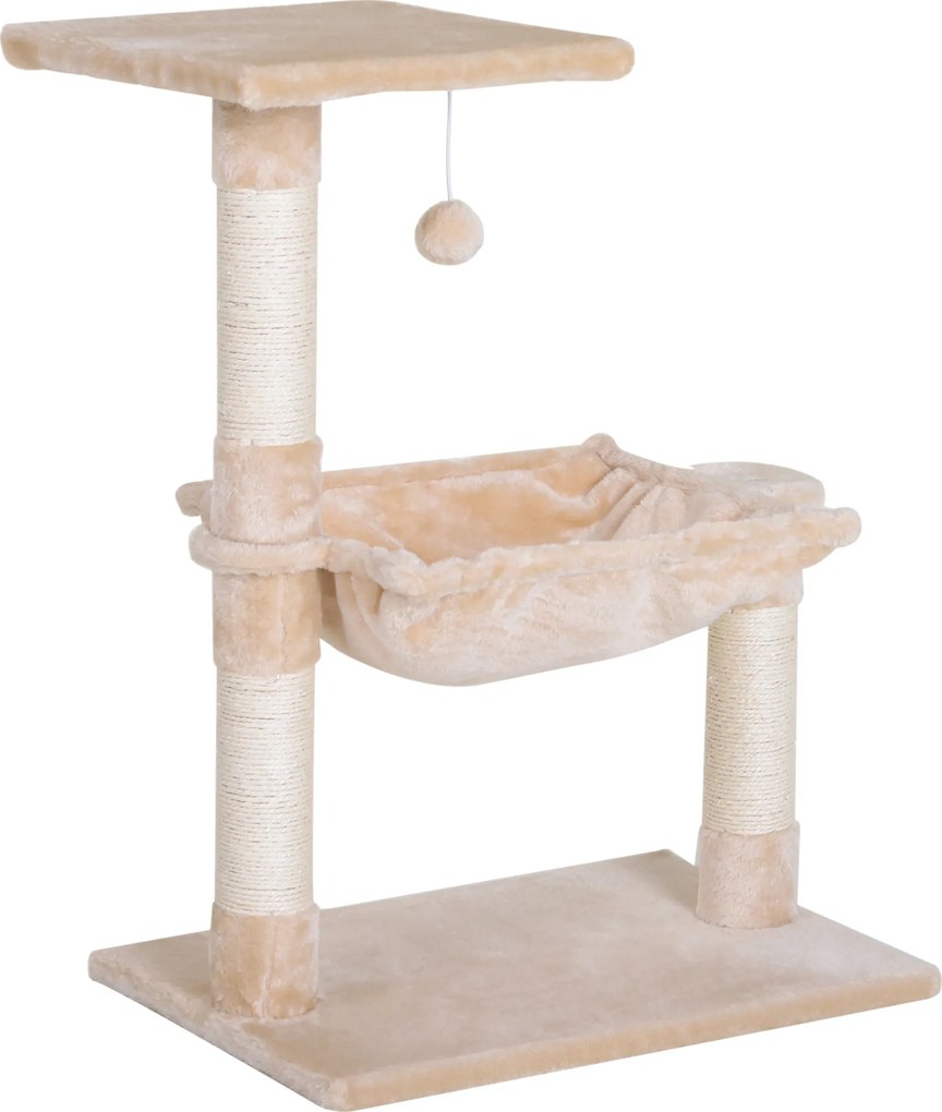 PawHut Turn pentru Pisici max 3.6kg, Copac pentru Zgariat pentru Pisici ca hamac si Minge Agatata din Lemn si Plus, 50x36x70cm, Bej | Aosom Romania