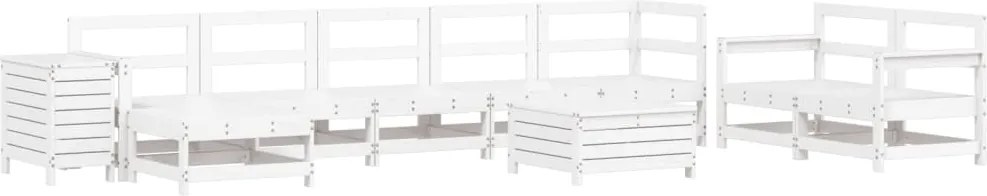 vidaXL Set canapea de grădină, 10 piese, alb, lemn masiv de pin