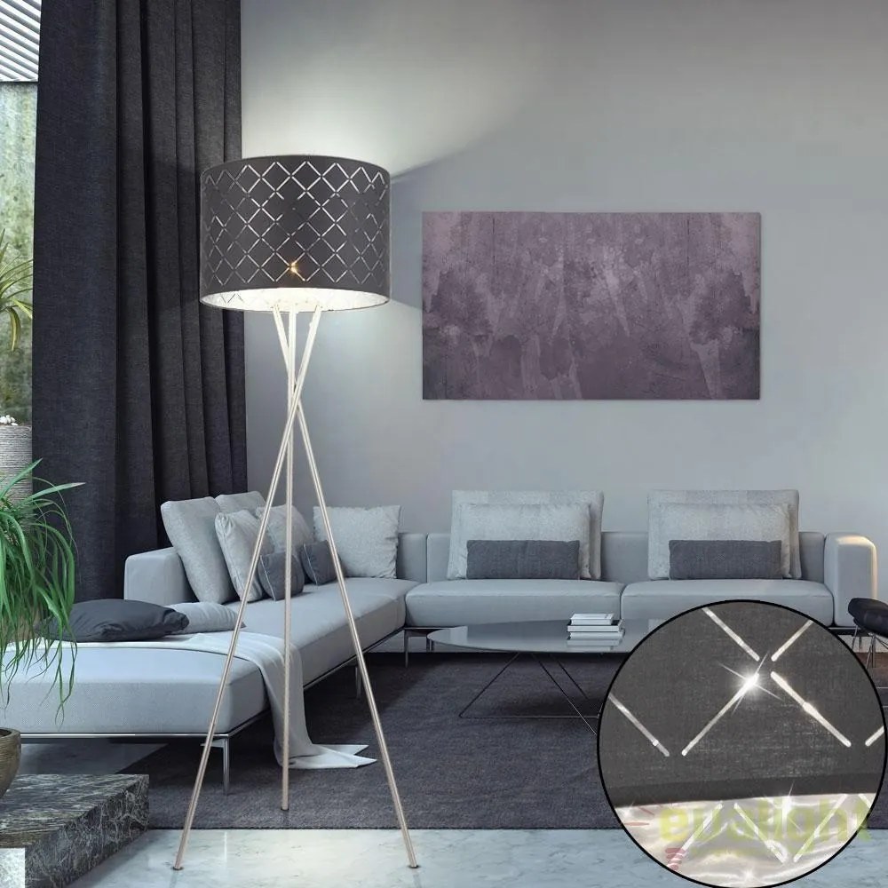 Lampadar elegant cu abajur din tesatura gri cu argintiu, Kidal 15228S1 GL