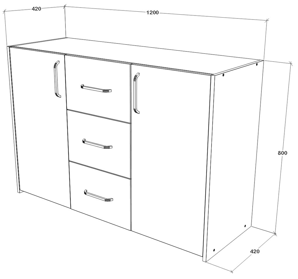 Comoda haaus Malmo, 3 Sertare, 2 Usi, Stejar Alb/Antracit, 120 x 42 x 80 cm