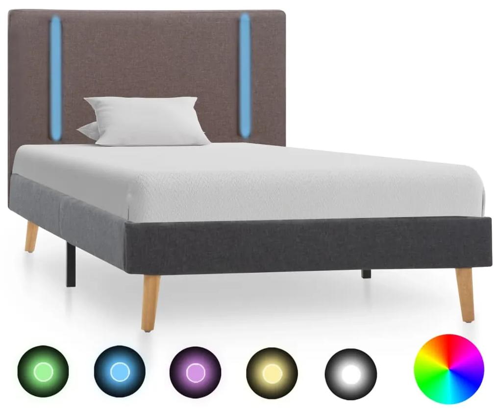 286775 vidaXL Cadru pat cu LED-uri, gri taupe & gri închis, 90x200cm, textil