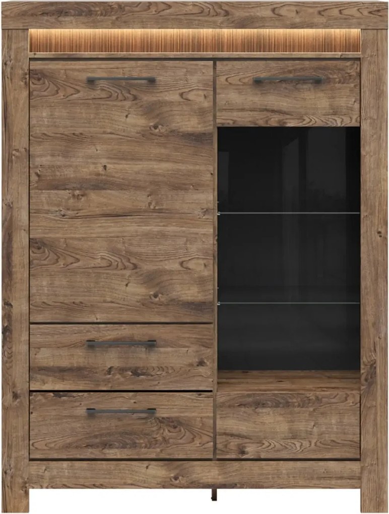 Vitrina TORIN, stejar, PAL/sticla securizata, 114x45x150 cm