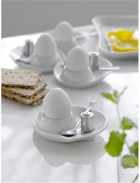 Set patru cupe pentru ou cu linguriță și solniță Steel Function