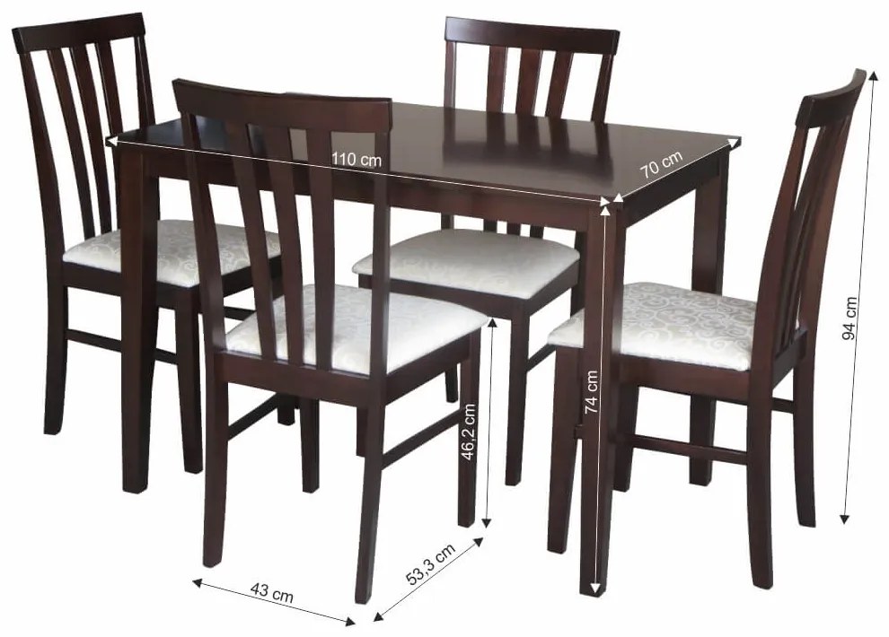 Set dining, wenge/material textil crem, LESLIE NEW 1+4
