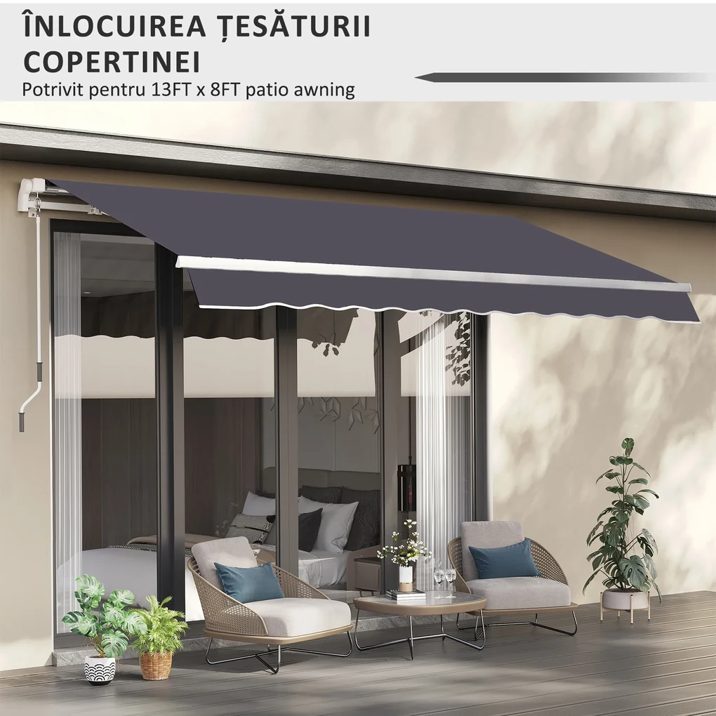 Outsunny Pânză de Schimb pentru Copertină Retractabilă Anti UV 30+, 3.47x2.9 m, Gri | Aosom Romania