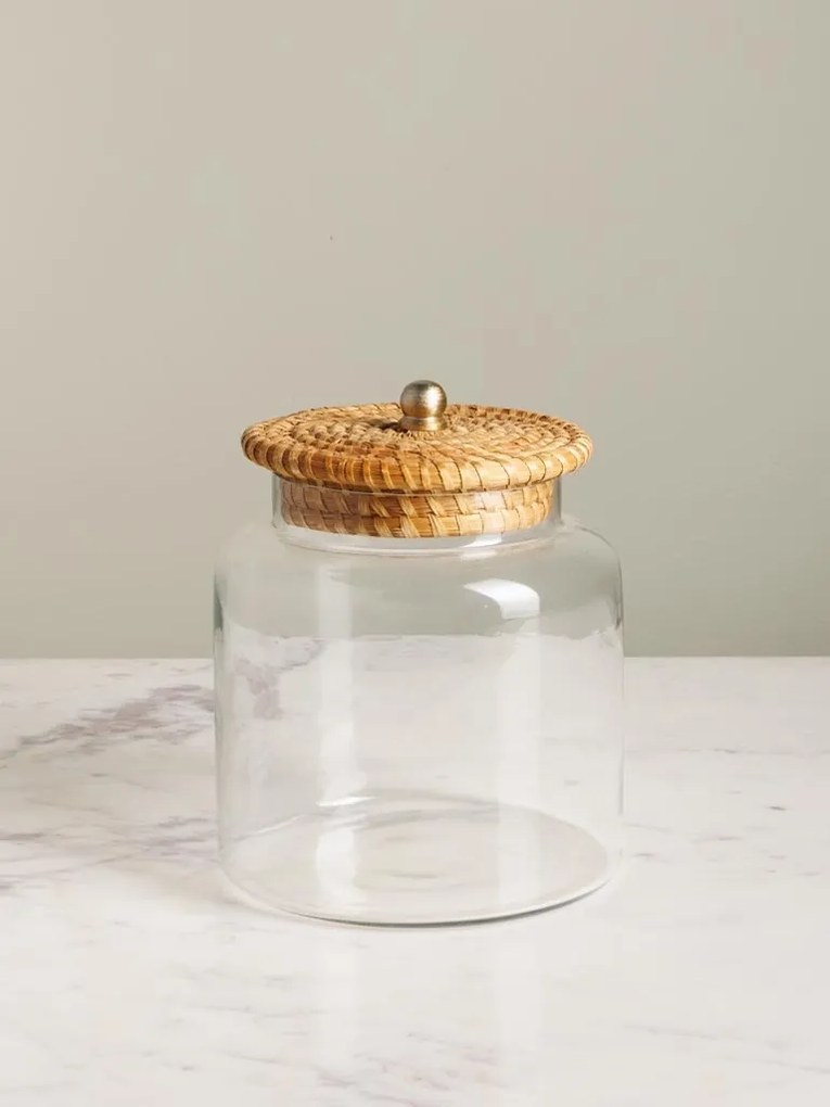 Borcan din sticla, cu capac din trestie de zahar, H19cm Provence