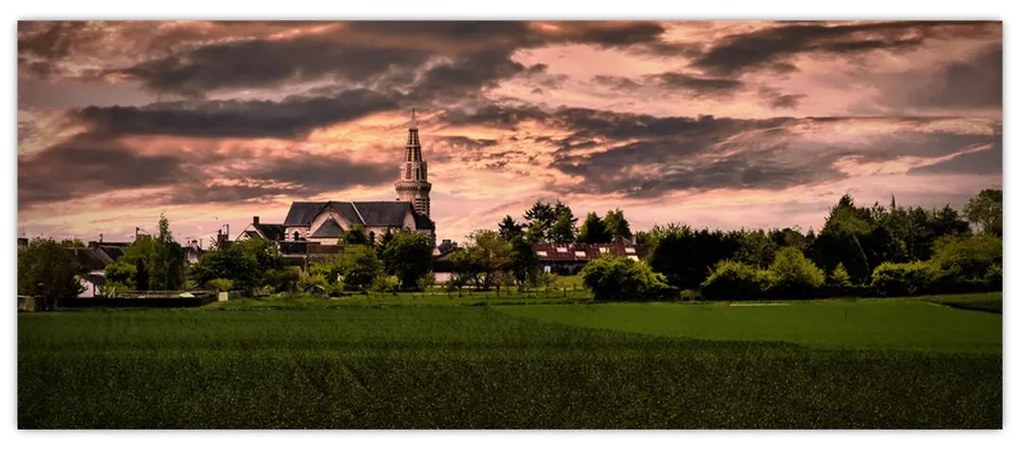 Tablou cu peisaj și biserică (120x50 cm)