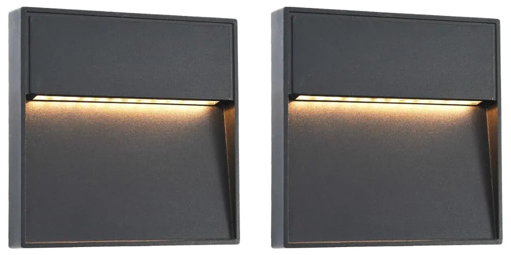vidaXL Lămpi de perete LED de exterior, 2 buc., negru, 3 W, pătrat