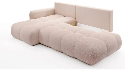 Colțar extensibil ALMADA, tapițat, formă L, cu spațiu de depozitare, stânga, roz