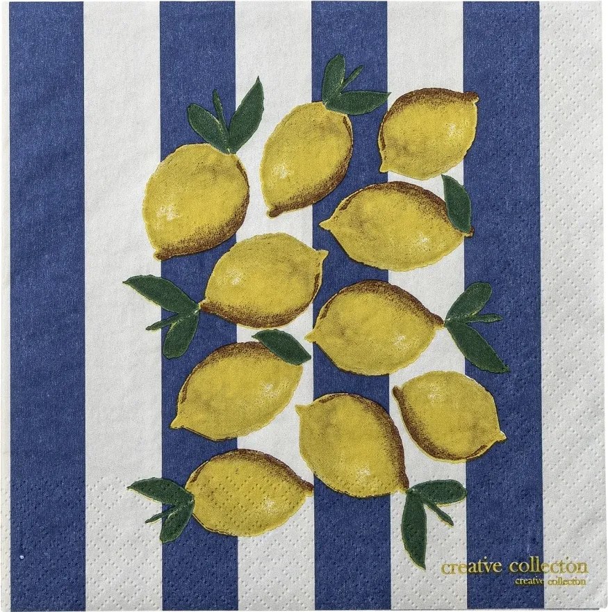 Set 20 șervețele din hârtie FSC Mix, multicolor, imprimeu cu lămâi, modele diferite pe față și verso, 33 x 33 cm, „Limone”