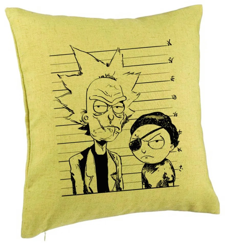 Perna Decorativa, Model Rick and Morty, 40x40 cm, Verde, Husa Detasabila, Burduf