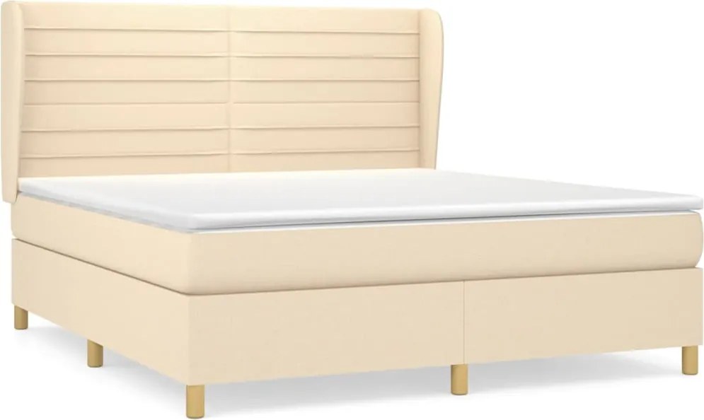 vidaXL Pat continental cu saltea, crem, 180x200 cm, textil