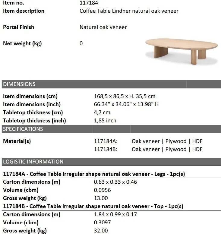 Masuta de cafea moderna design LUX Lindner natur
