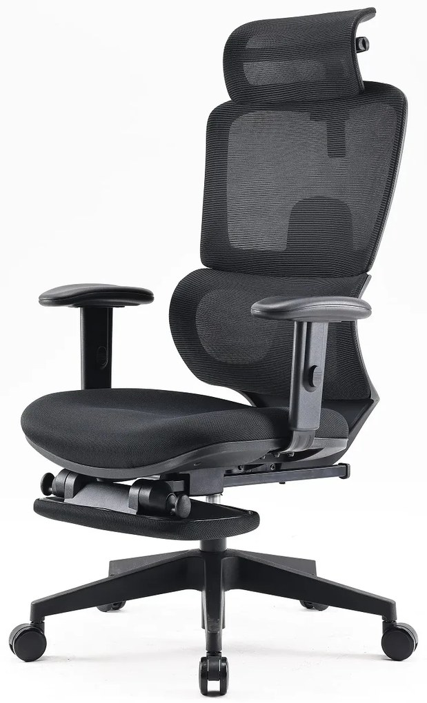 RESIGILAT- Scaun ergonomic SIHOO, spătar reglabil înălțime, suport lombar, tetieră reglabilă, mecanism înclinare/blocare în 3 poziții, suport picioare, pivotant, Mesh, Negru