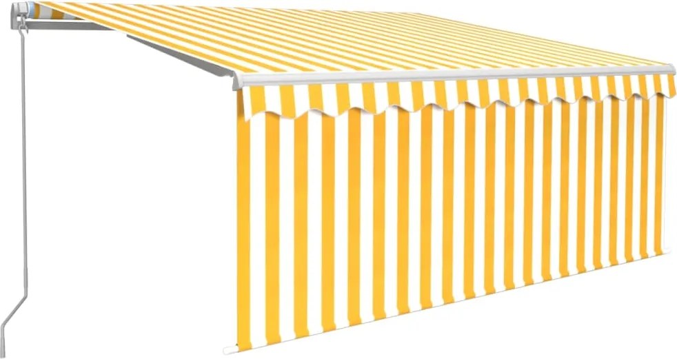vidaXL Copertină retractabilă manual cu stor, galben & alb, 3x2,5 m