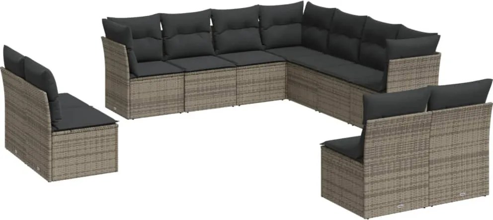 vidaXL Set canapele de grădină cu perne, 11 piese, gri, poliratan