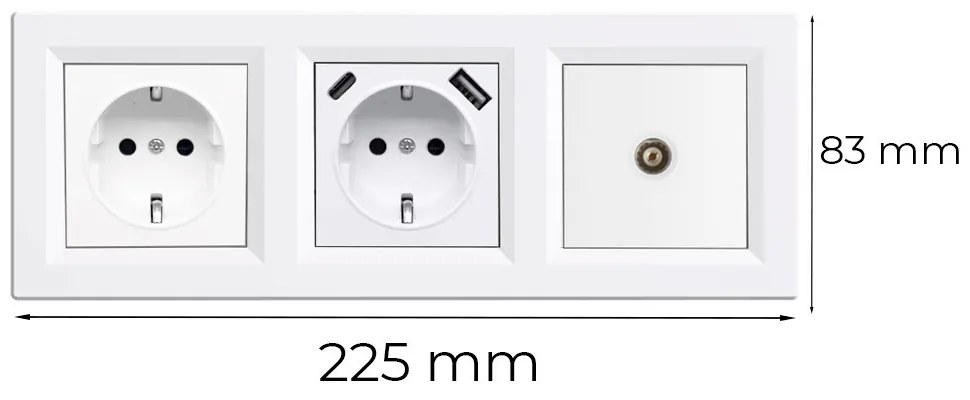 Priză cu împământare Nova, USB, priză TV cu cadru alb