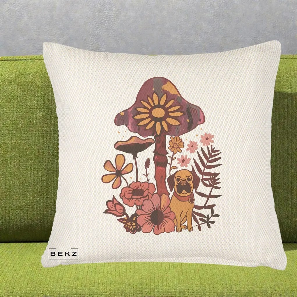 Perna Decorativa Ciuperca Caine Boho, 40x40 cm, Crem Reliefat, Husa Detasabila, Perna Inclusa, BEKZ®