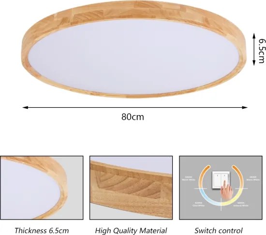 Brilagi - Plafonieră LED WOODROUND, 70 W, 230 V, 3000/4000/6000 K, diam. 80 cm