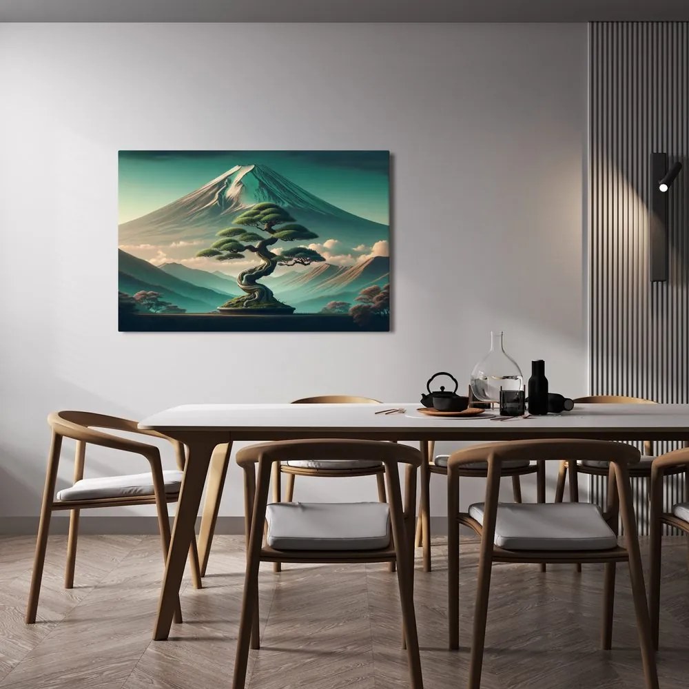 Tablou bonsai și munte în stil japonez