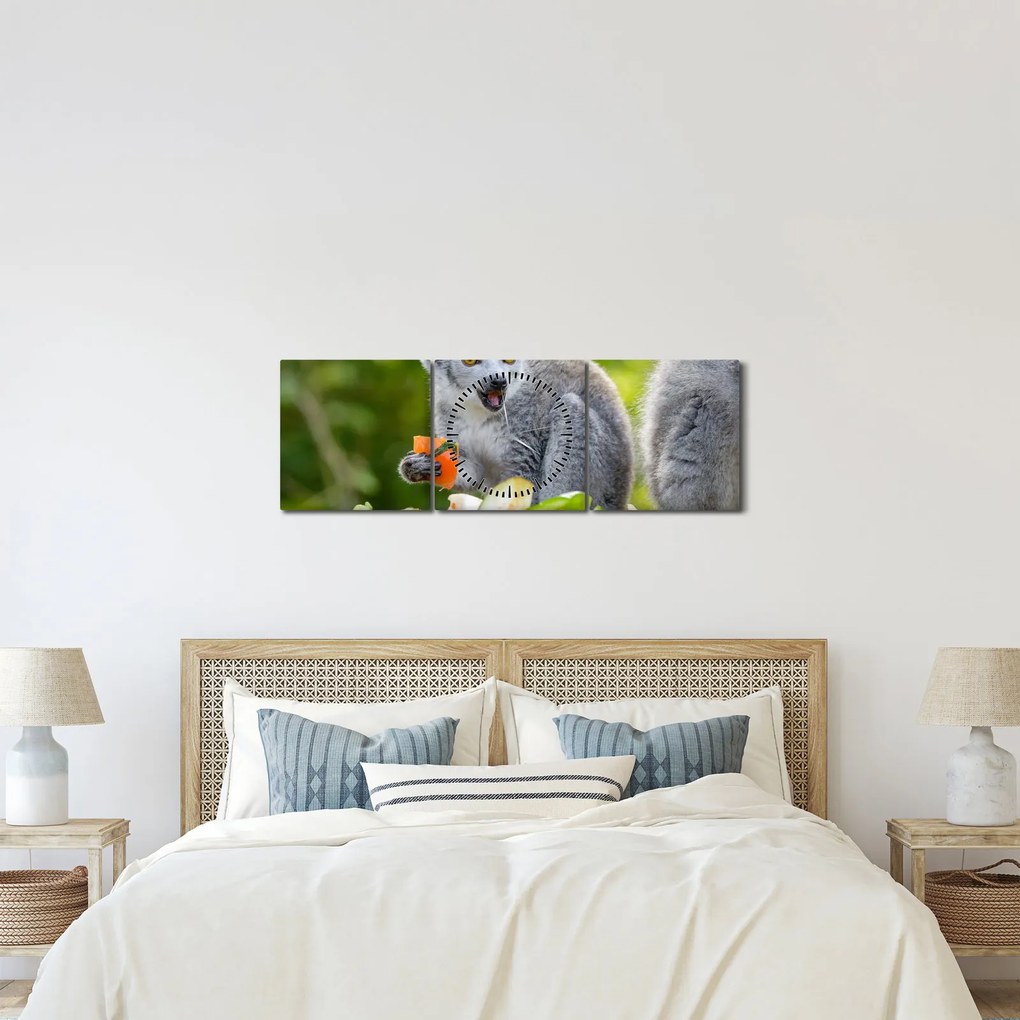 Tablou cu lemur (cu ceas) (90x30 cm)