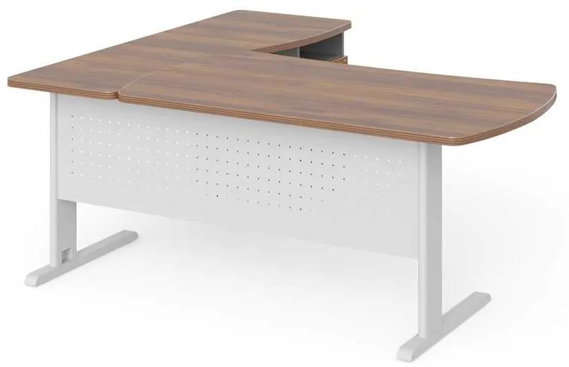 Statie de lucru de colt Manager 180 x 160 cm, dreapta, nuca warmia / gri