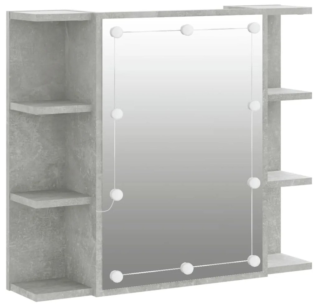 808877 vidaXL Dulap cu oglindă și LED, gri beton, 70x16,5x60 cm