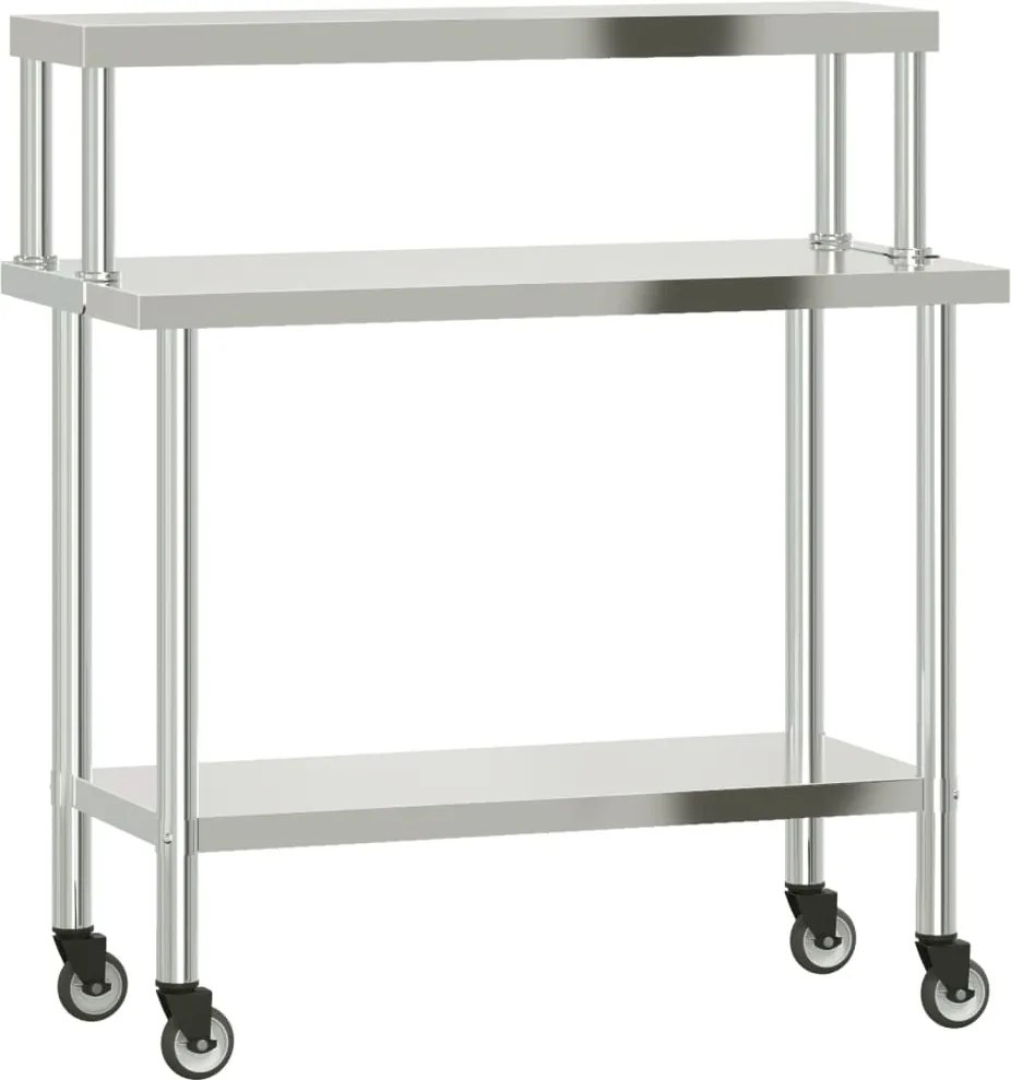 vidaXL Masă bucătărie cu raft superior, 110x55x120 cm, oțel inoxidabil