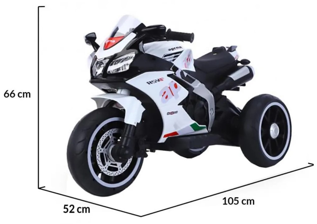 Motocicleta Electrica cu Acumulator Pentru Copii NOVOKIDS™ Aprilia Panorama Edition, 3-8 ani, Max 30 kg, Cu Melodii si Lumini frontale, MP3 USB,