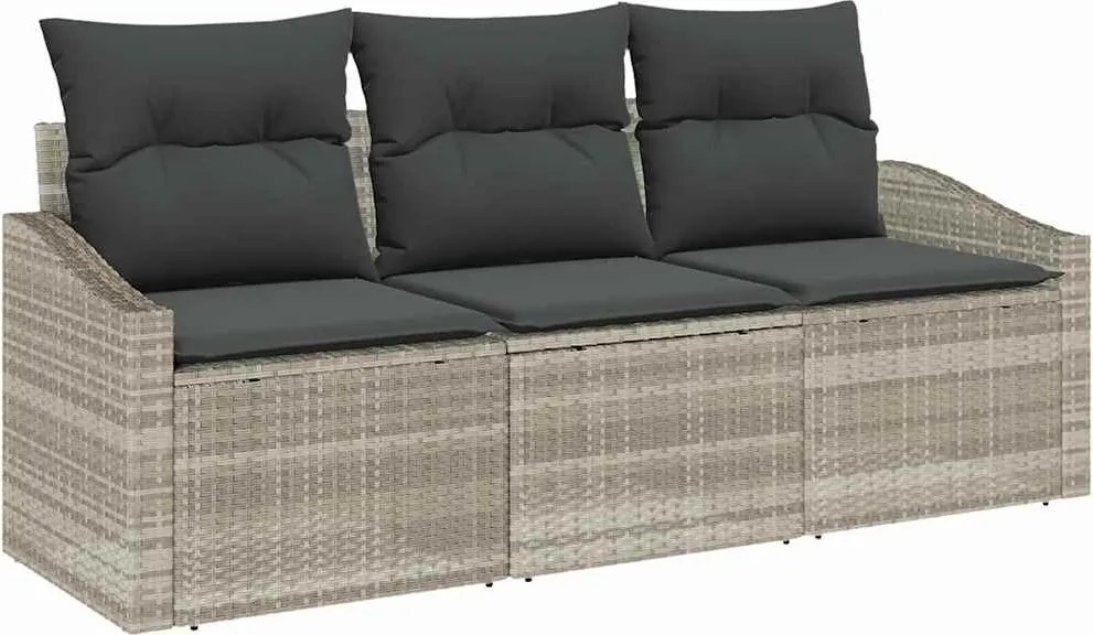 vidaXL Set de canapele pentru grădină 3 pcs Gri deschis poliratan