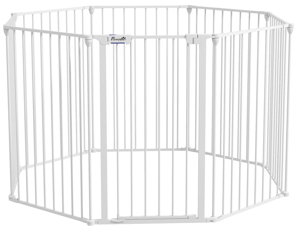 PawHut 2-in-1 Welpenauslauf și Barieră, 8 Panouri, ușă blocabilă, Oțel, 90 cm înălțime, alb | Aosom Romania