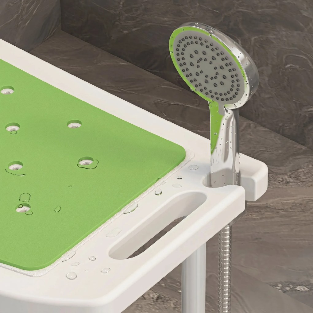 HOMCOM Taburet pentru Duș din Aluminiu și Plastic Antiderapant, Reglabil 6 Niveluri 39-52cm, Verde | Aosom Romania