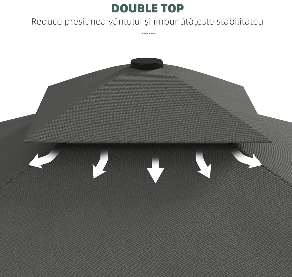 Outsunny Umbrelă Soare 2,5m Volane Duble Cruce | Aosom Romania
