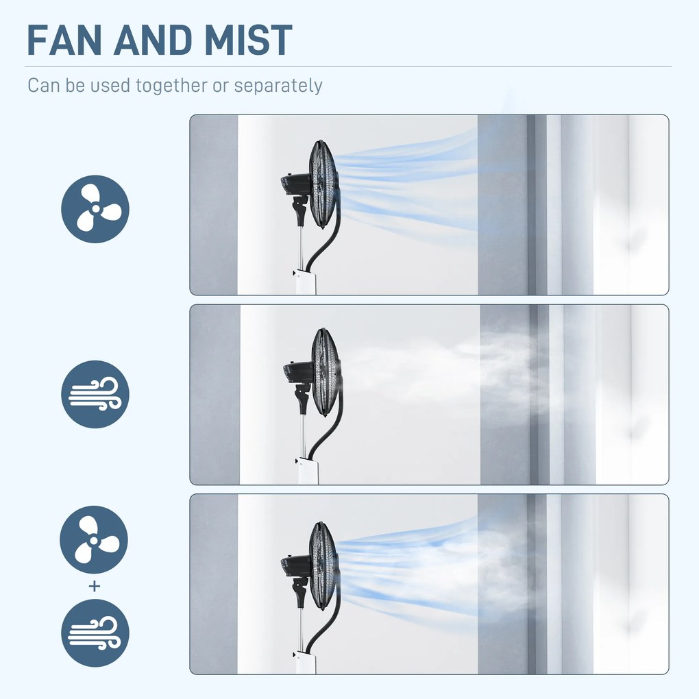HOMCOM Ventilator Nebulizant cu Cronometru, 3 Moduri, 3 Viteze, Platformă Metalică și Platformă ABS, 44.5x38.5x120 cm, Negru | Aosom Romania