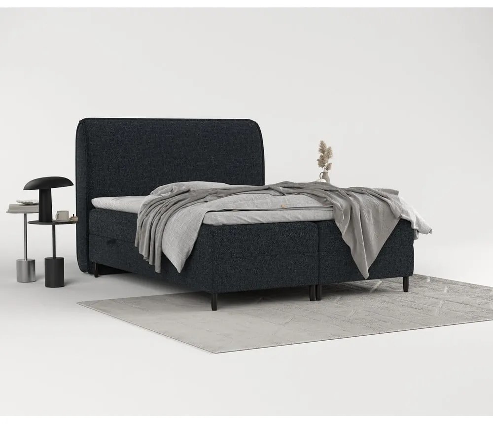 Pat boxspring negru cu spațiu de depozitare 200x200 cm Melba – Maison de Rêve