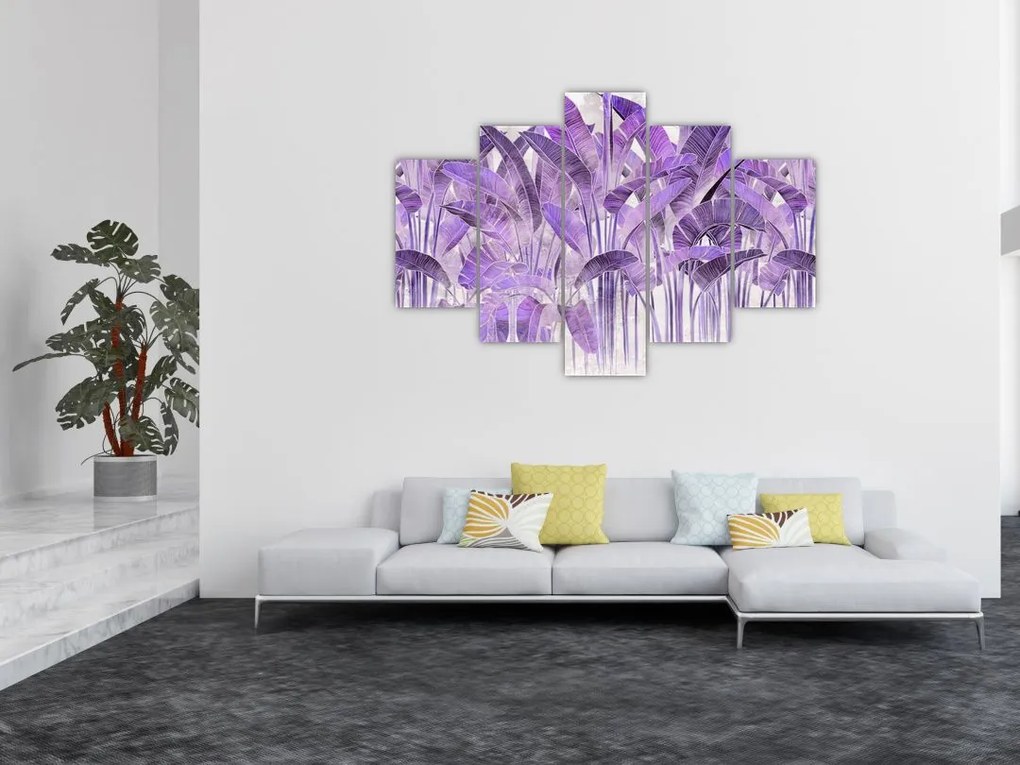 Tablou - Frunze violet în tencuială (150x105 cm)