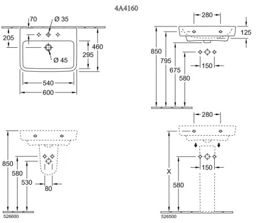 Villeroy & Boch 4A416001 - Lavoar suspendat O.NOVO 60x46 cm ceramică/alb