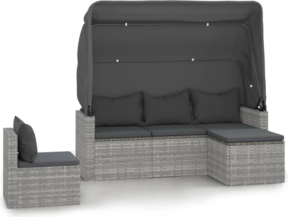 vidaXL Set canapea de grădină cu perne, 4 piese, gri, poliratan