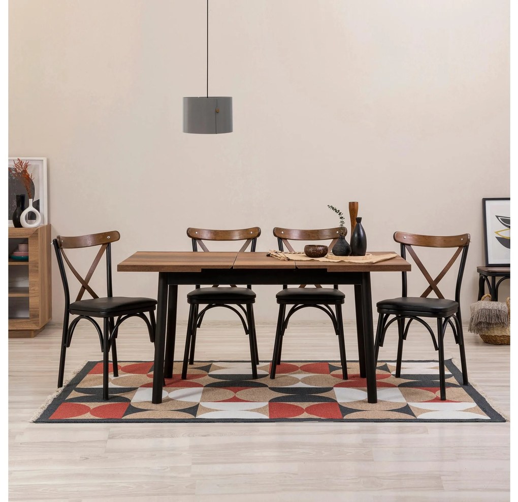 Set mobilier sufragerie Duvasa 9 (negru) (pentru 4 persoane). 1093809