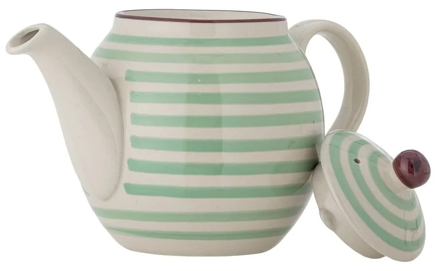 Ceainic din gresie ceramică Bloomingville Patrizia, 1,2 l, alb-verde