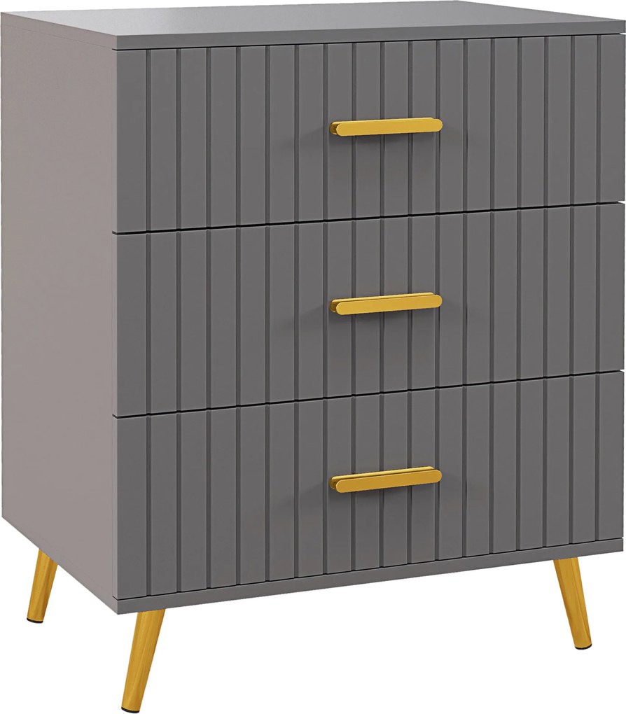 HOMCOM Comodă pentru Dormitor, Dulap Modern cu 3 Sertare, Sertar de Depozitare cu Picioare din Aluminiu, 60x40x71.5 cm, Gri Închis