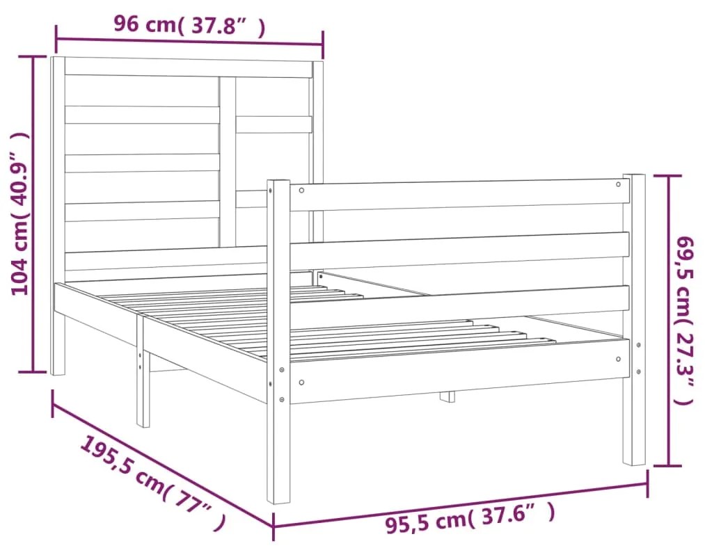 Cadru de pat Single 3FT, negru, 90x190 cm, lemn masiv Negru, 90 x 190 cm