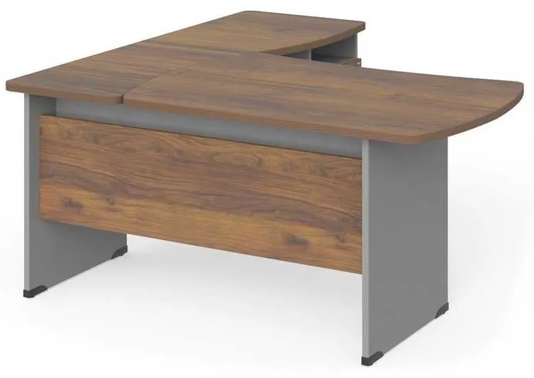 Statie de lucru de colt Manager 160 x 160 cm, dreapta, nuca warmia / gri