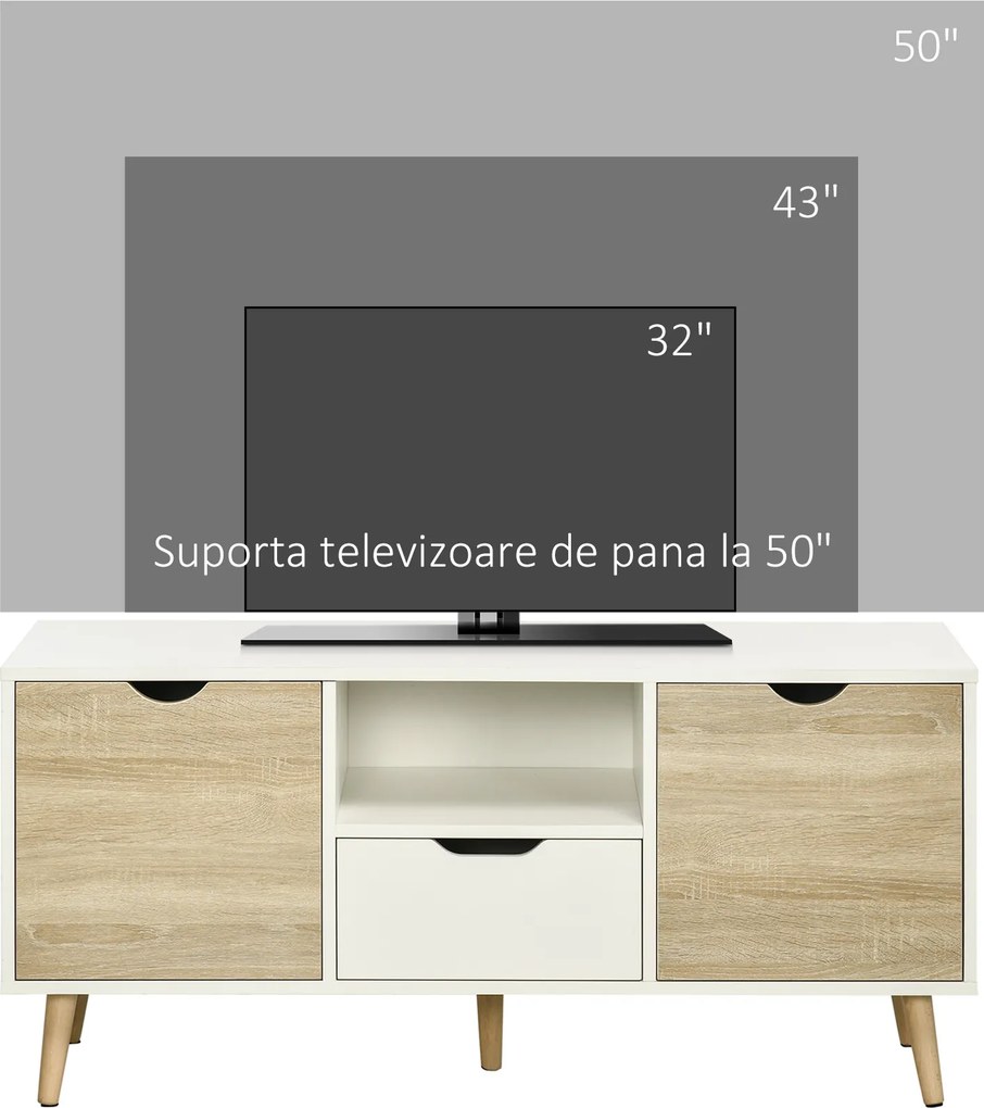 Comoda pentru TV de pana la 50 inch HOMCOM cu dulapuri si sertare, natural | Aosom Romania