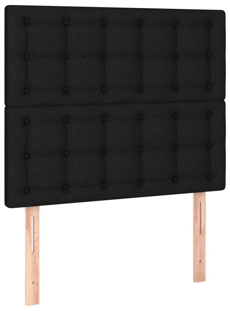 Pat cu arcuri, saltea si LED, negru, 120x200 cm, textil Negru, 120 x 200 cm, Nasturi de tapiterie