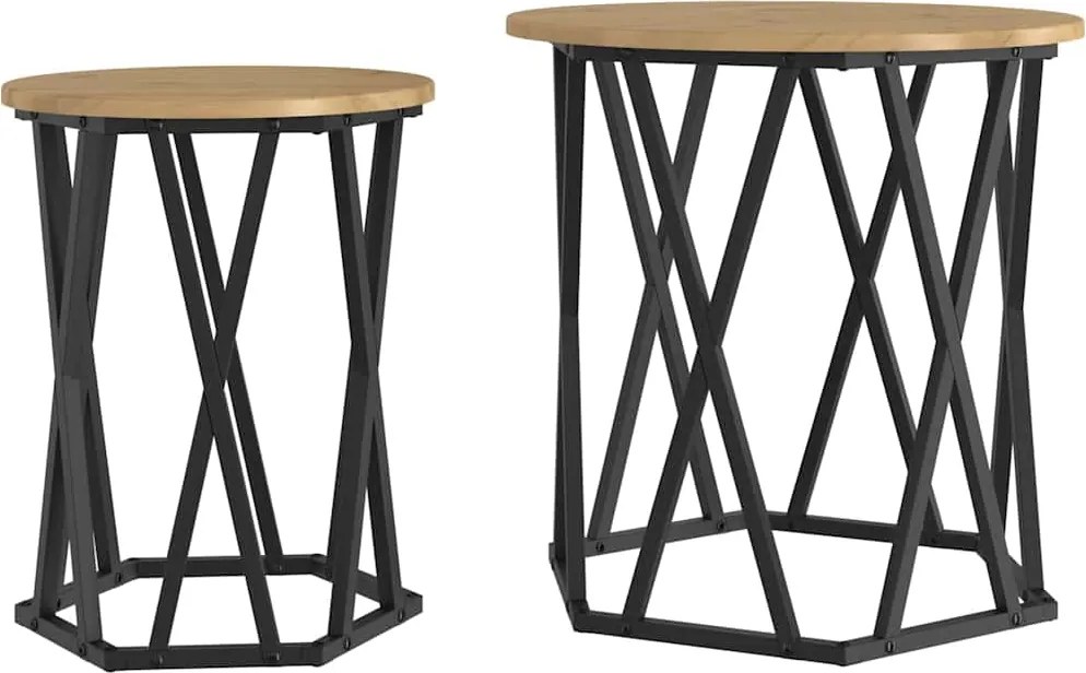 vidaXL Masă de cafea 2 pcs Stejar Artizanal Lemn ingineresc și oțel